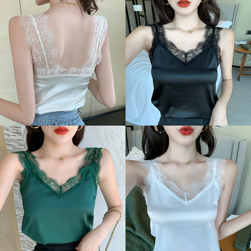 Корейский модный Шелковый женский топ уличная одежда пикантные топы кружевной