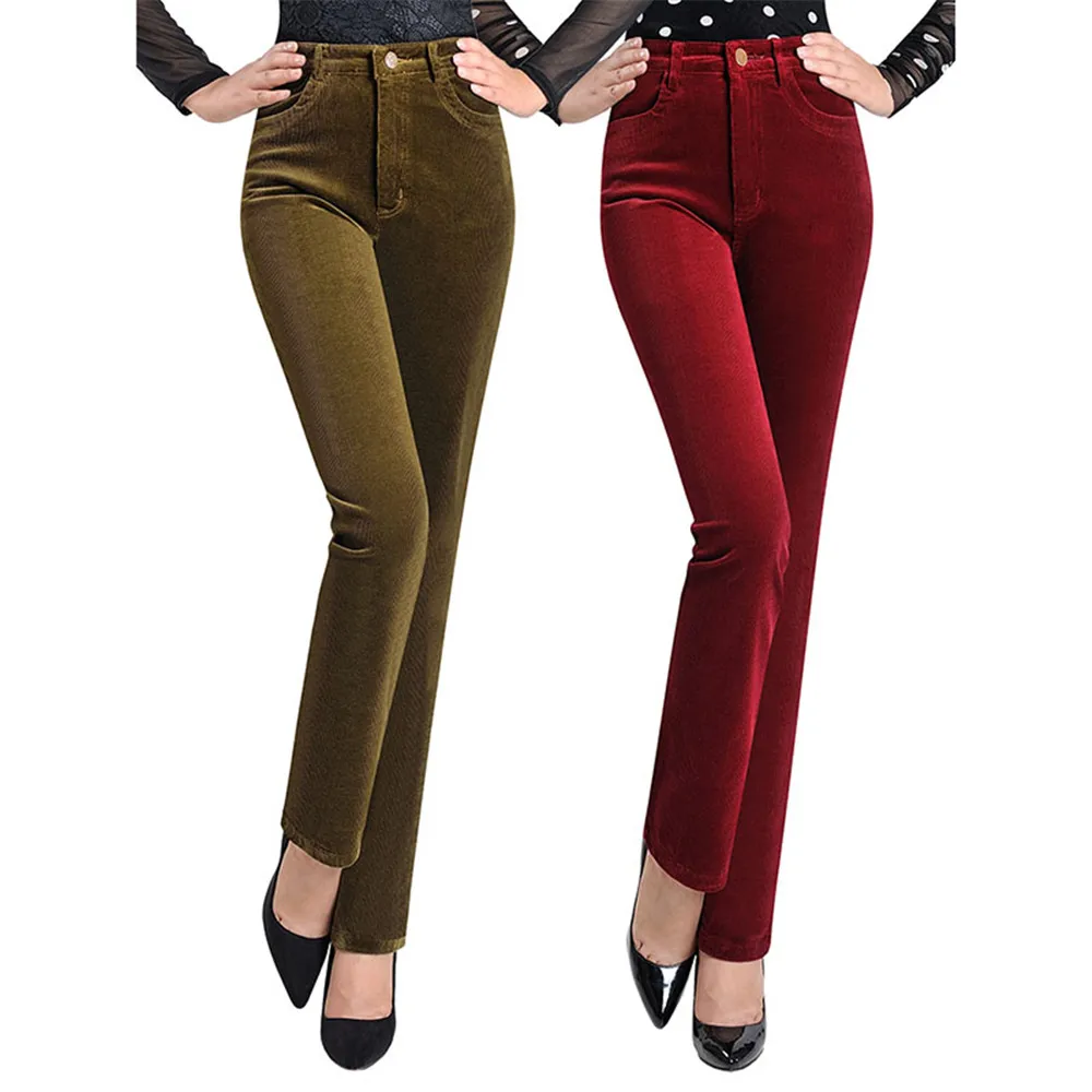 

Women's Autumn Winter Corduroy Pants High Waist Elastic Loose Straight Pants Middle-aged Mother Casual Plus Velvet Trousers 1743