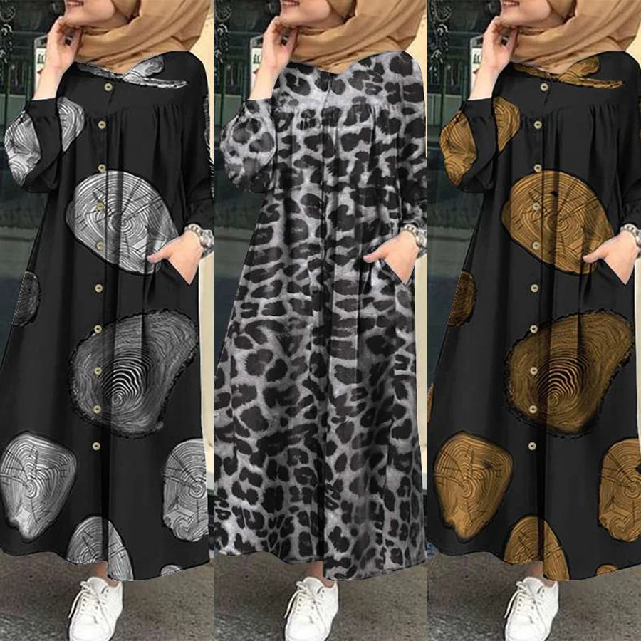 

Ramadan Muslim Dress Women Abaya American Clothing Dubai Turkey Indian Print Party Causal Islamic Kaftan Vestidos Femme Abayas