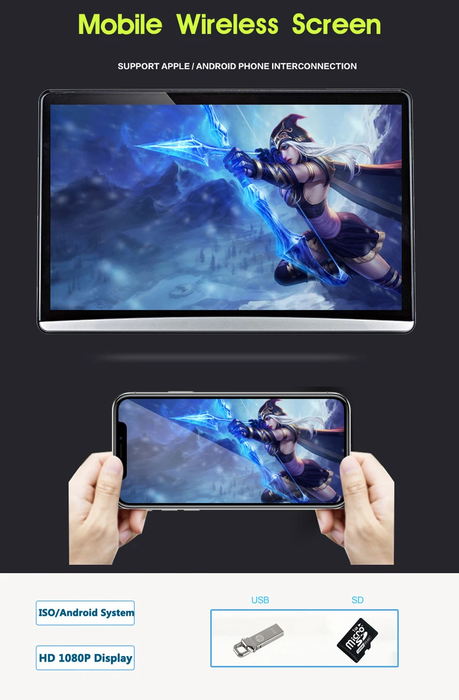 Монитор для подголовника автомобиля 13 3 дюйма 8 ядер Android 9 0 IPS Wi-Fi Bluetooth HDMI FM
