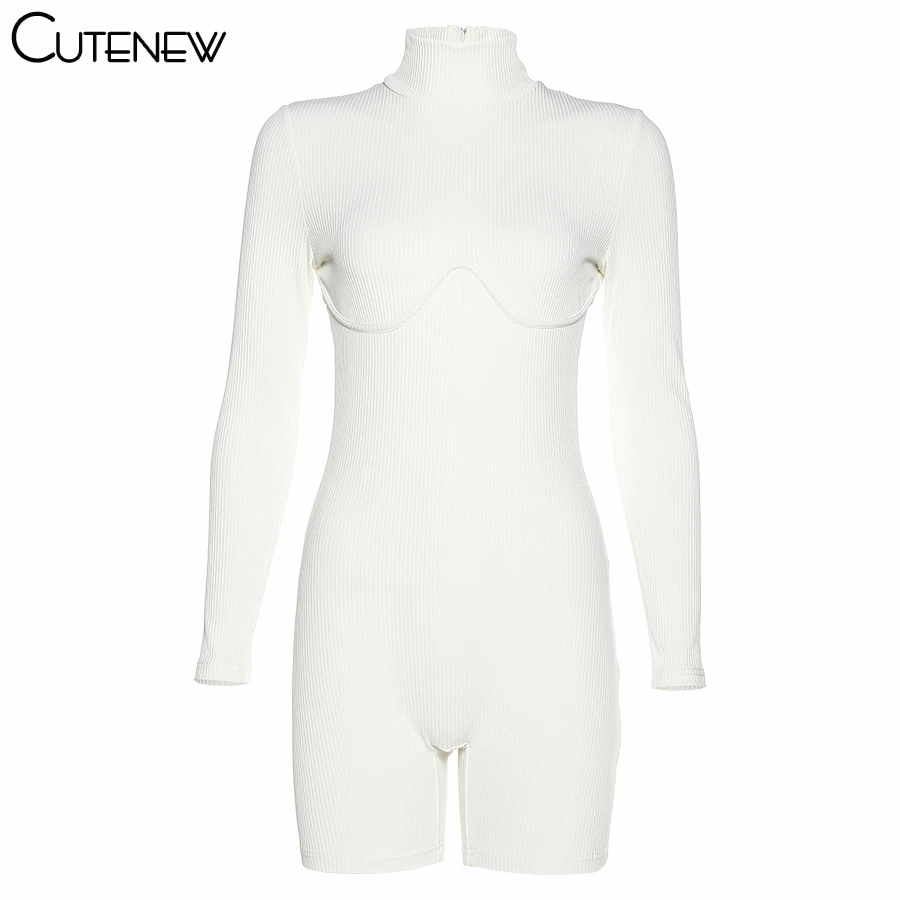 

Cutenew Spring Elegant Long Sleeve Turtleneck Bodycon Women Playsuits 2021 Casual Streetwear Elastic Slim Solid Female Jumpsuit