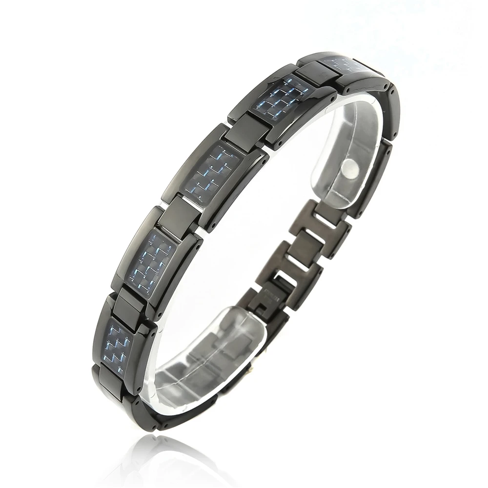 

High-end Delicate Blue carbon fibre Magnetic Stainless Steel Bracelet For Men.The Bracelet Is Preferred By Professional Elites