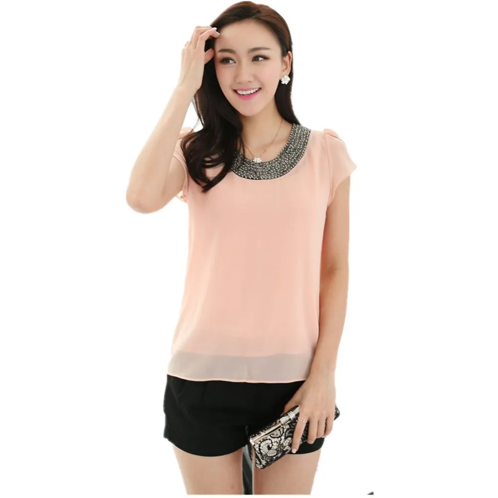 Женская шифоновая блузка с бусинами Повседневная Блузка рукавами-лепестками и