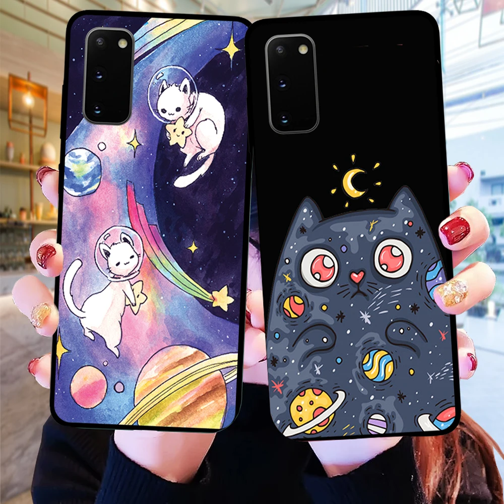 Чехол для телефона с мультяшным космическим котом Samsung Galaxy S7 S7Edge S8 S9 S10 S20 S21 Plus Ultra 5G
