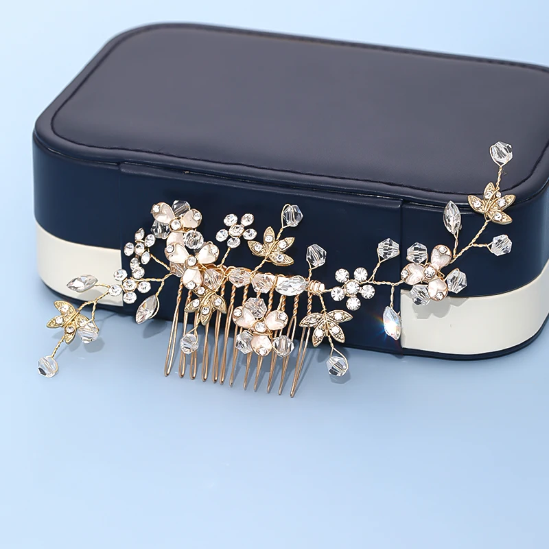 Винтажные свадебные аксессуары для волос с золотым цветком Длинные Кристаллы