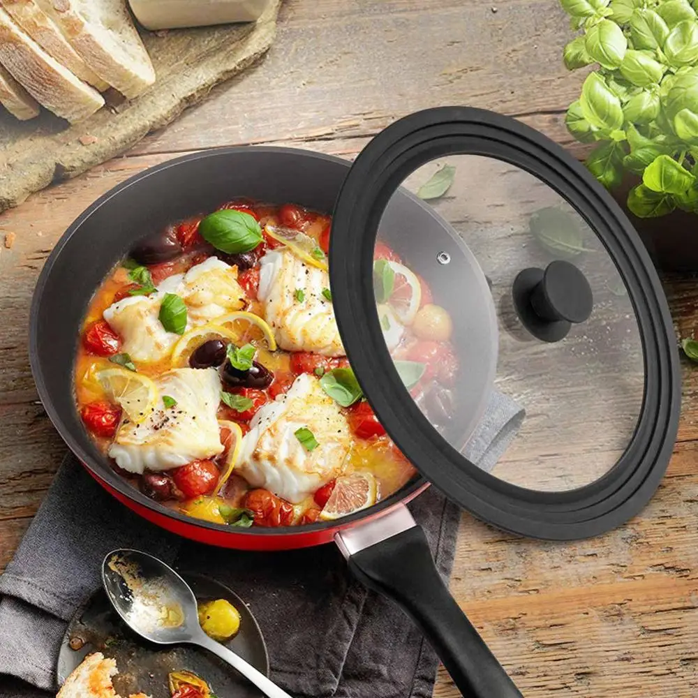 

Tempered Glass Lid With Silicone Rim Heat Resistant Glass Round Chef Pots Pans Lids with Knob Premium Qualtiy Pan Cover