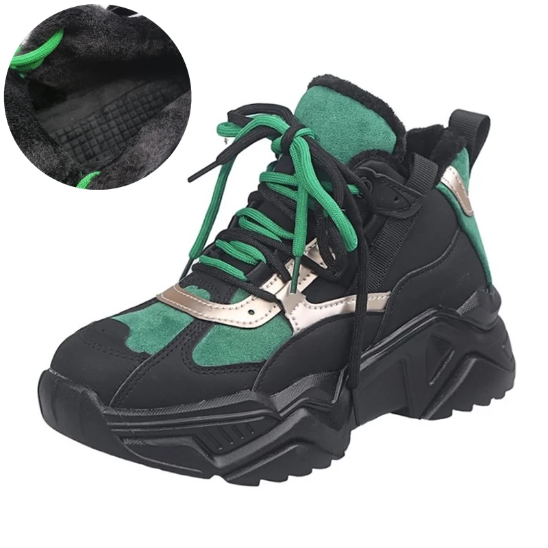 Зимняя Теплая обувь на платформе с мехом для папы женские кроссовки толстом