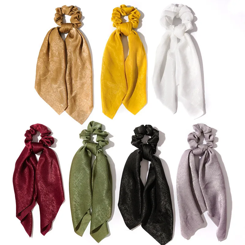 

Women Bowknot Ribbon Hairbands Solid Color Satin Elastic Hair Bands Ponytail Holder Scrunchie Rubber Bands
