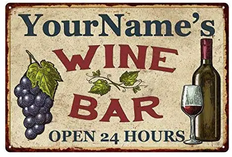 

Diuangfoong Your Name Personalized Wine Bar Sign Merlot Cellar Rustic Bar Wall Decor Metal Sign Grapes Metal 10812005600112"&t
