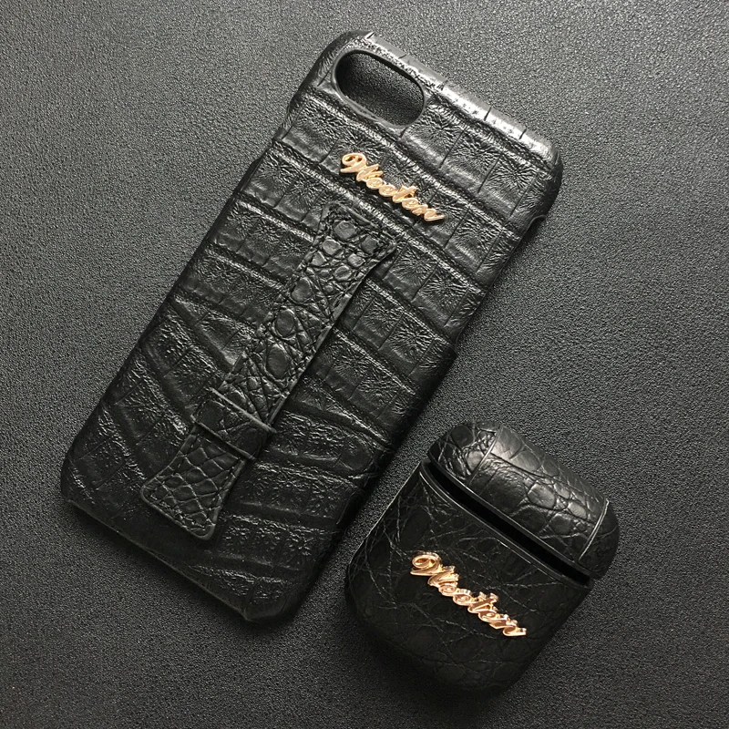 1 Set Black Чехол из искусственной кожи крокодила на запястье для iPhone 11 Pro 6s 6 7 8 Plus X XS Max XR с ремешком на руку, Твердый Чехол для Airpods - Цвет: 1 Set Black