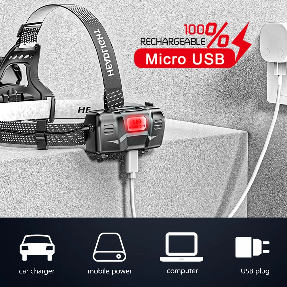 Налобный фонарь XHP 50 светодиодный одов водонепроницаемый перезаряжаемый с