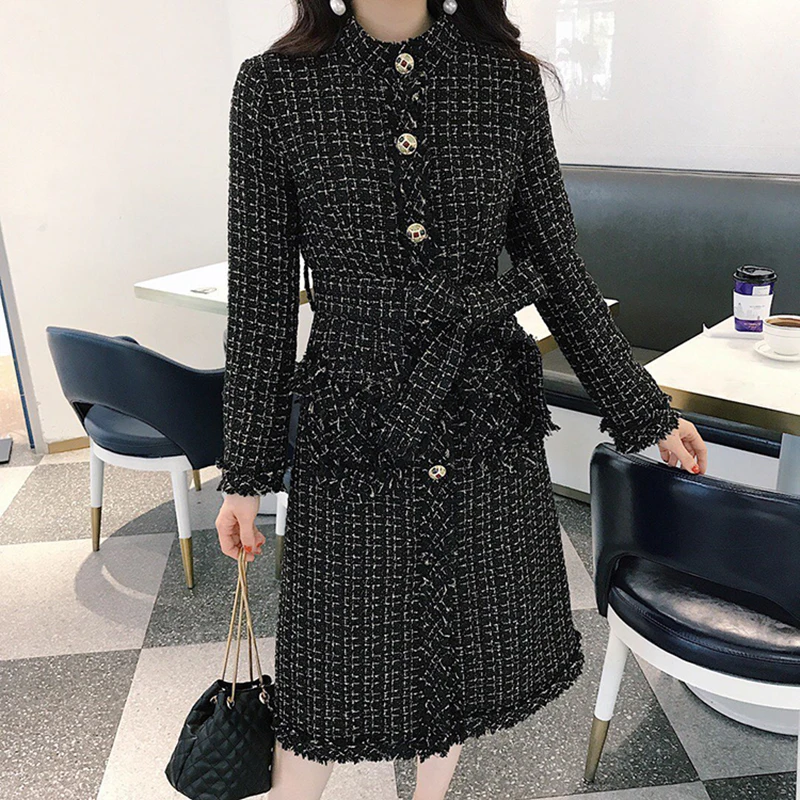 Высокое качество новинка 2019 дизайнерское пальто женское в клетку с бахромой