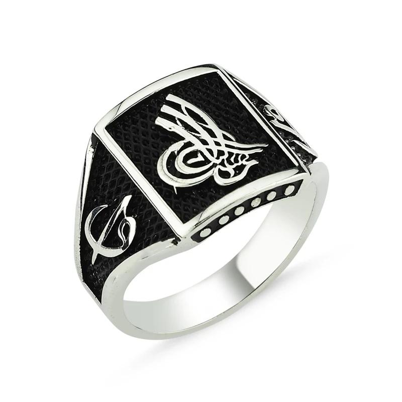 

Silverlina Silver Ottoman Monogram Pattern Men 'S Ring