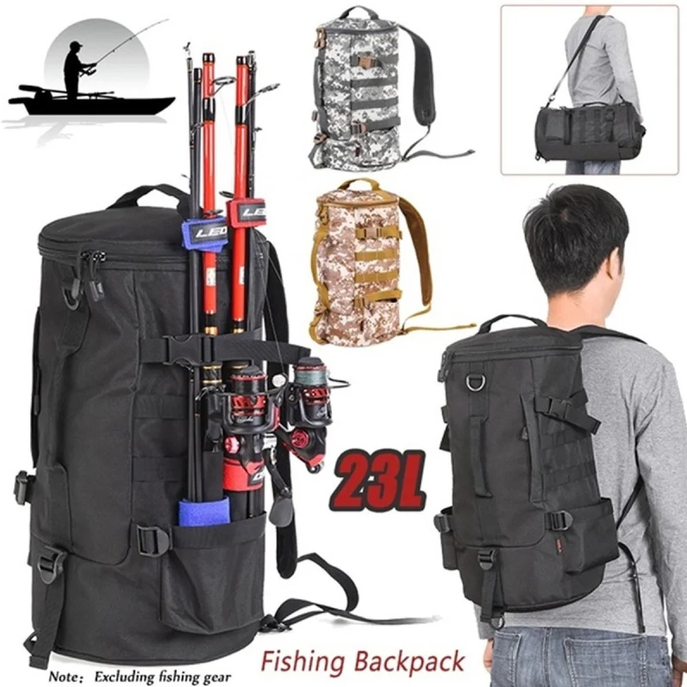 

LEO Fishing Bag Folding Cylindrical Large Capacity Fishing Tackle Backpack Travel Carry Bag For Fishing Accessories