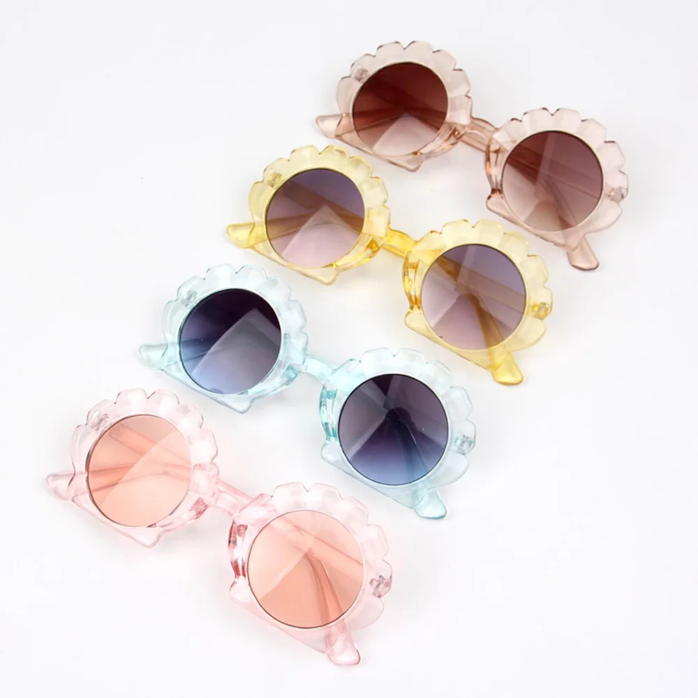 

2020 Round kids Sunglasses Children Fashion Cute Ripple Flower Shell Shape Sunglasses UV400 Girls Boys Baby Pink Eyewear Gift