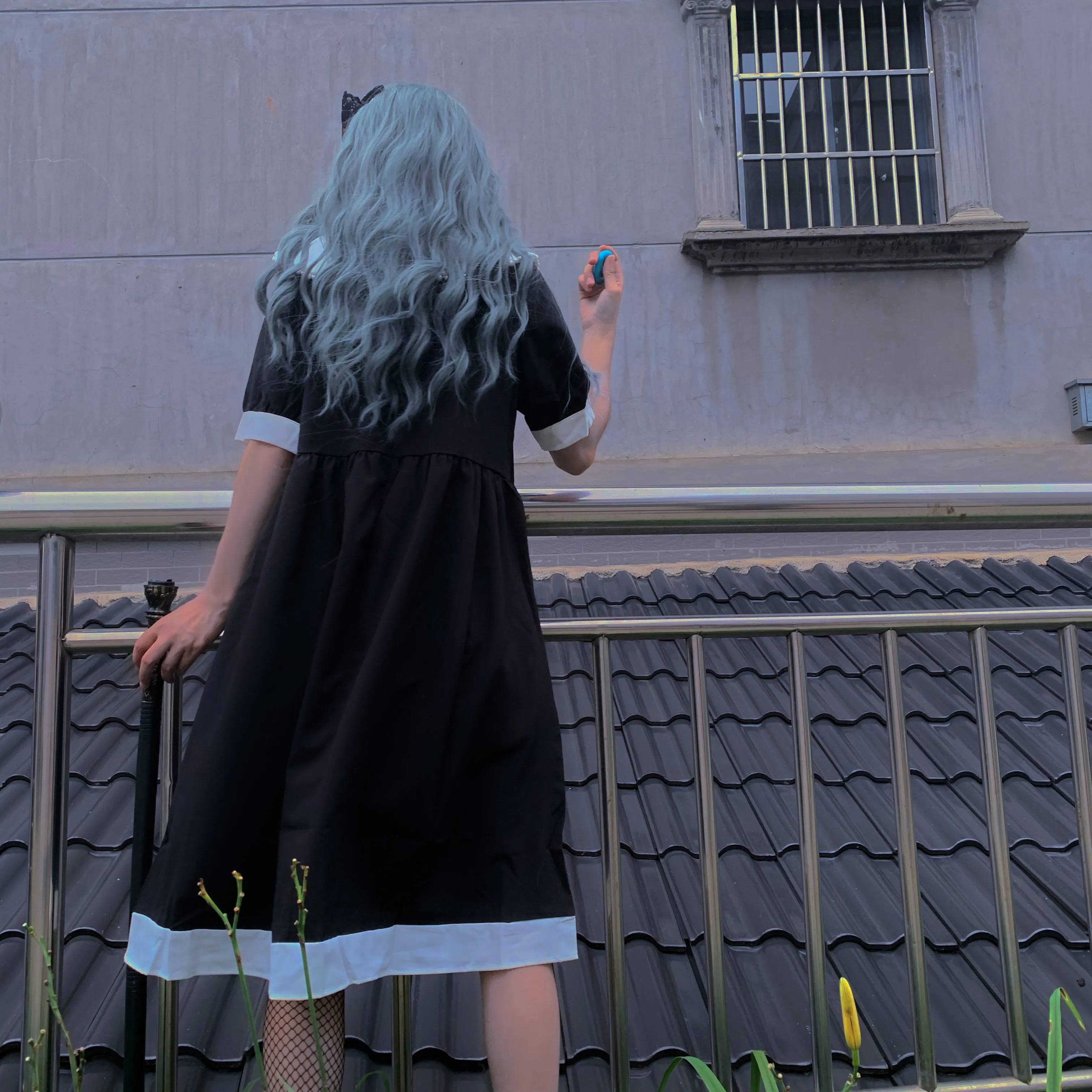 Женское летнее платье в японском стиле колледжа с вышивкой из темно-синего