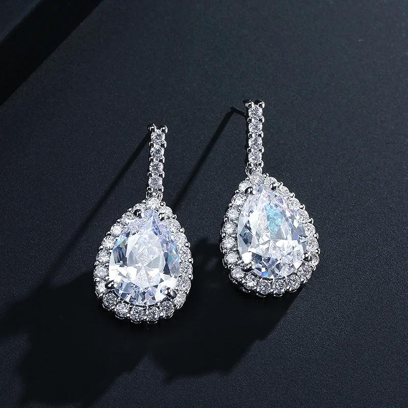 FEEHOW Luxury AAA+ Cubic Zirconia Classic Big Water Drop Crystal Earrings With Tiny CZ Bridal Wedding Jewelry for Women FWEP2104 | Украшения
