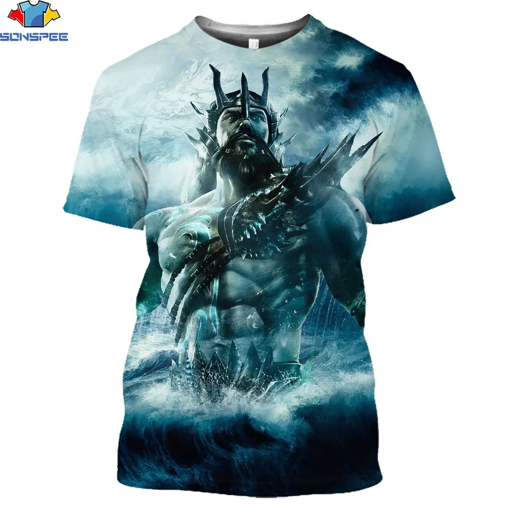 

SONSPEE 3D Pint New 2021 Summer God Of The Sea Poseidon Tee Shirt Unisex Casual Short Sleeve 3D Style Street Wear Pullover Tops
