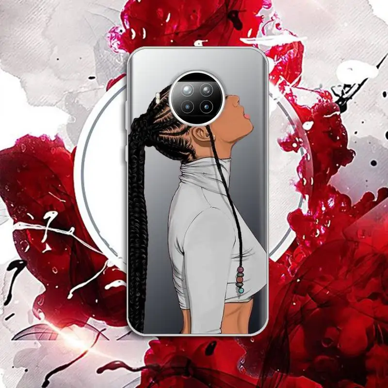 

Phone Case Transparent for Xiaomi mi Redmi note 10 t 8 9 pro lite 11 Samsung S 8 9 10 20 Black braids black girl fashion cartoon
