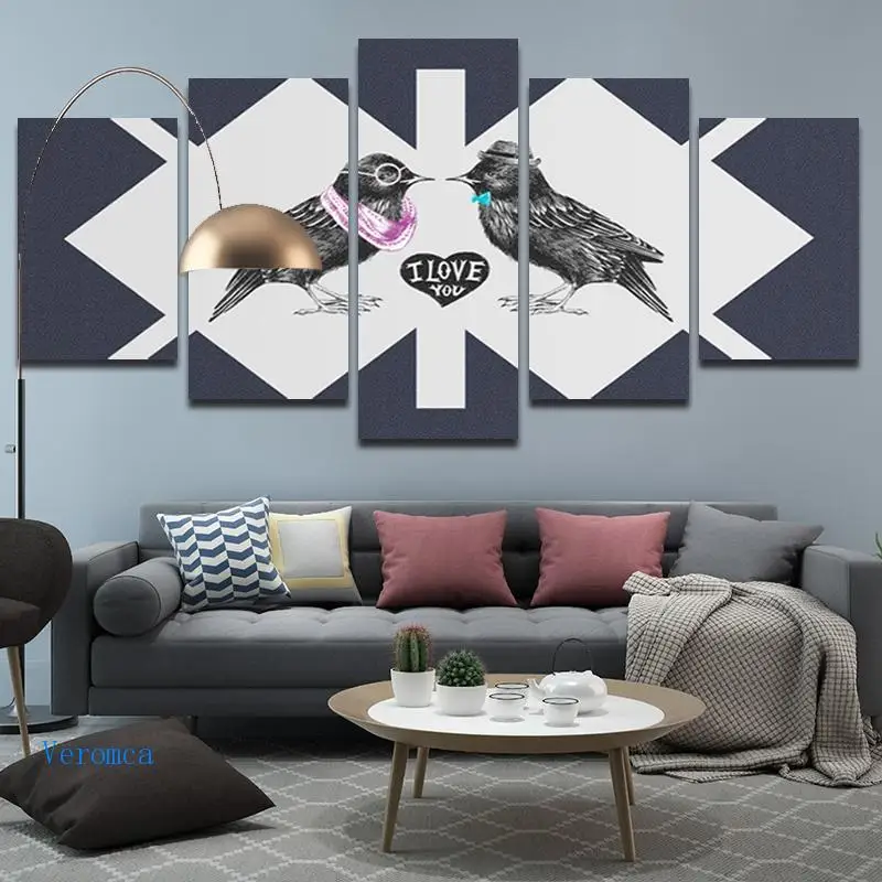 

Black and White Canvas Painting Photo Hd Print Modern Simple 5 Fight Bird Animal Love Art Poster Frameless Home Decoration