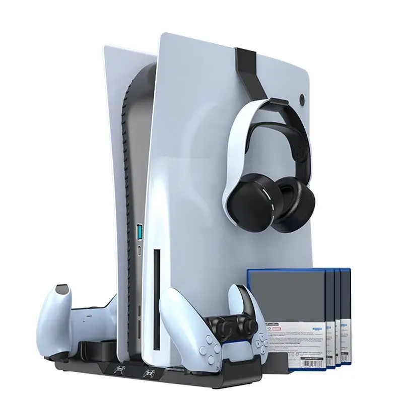 

Multifunctional Holder for PS5 UHD/DE Console Dual Wireless Controllers Charging Station with Game Card Headset Storage Rack