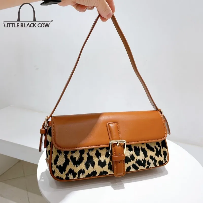 

Сумка на плечо женская с леопардовым принтом, повседневный саквояж на одно плечо с клапаном, уличная модная сумочка кросс-боди в стиле ретро