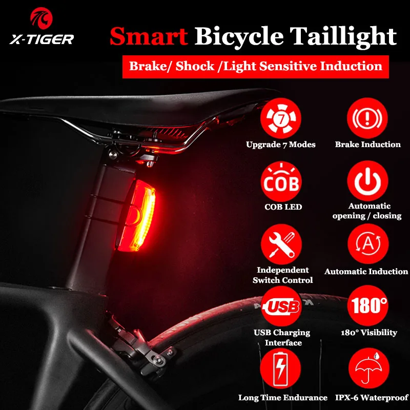X Tiger велосипедный задний светильник Smart Auto Start/Stop стоп сигнал IPx6