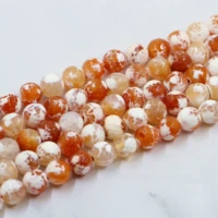 high quality natural round fire agates stone 681012mm section strip quartz beads red white noble gem for jewelry making diy