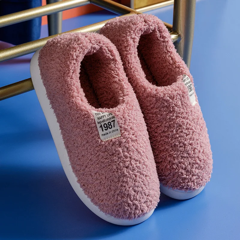 

Men Woman Slippers House Plush Shoes Winter Women Flat Slippers Large Size Plush Furry Warm Shoe Indoor Floor Couple Home Shoe