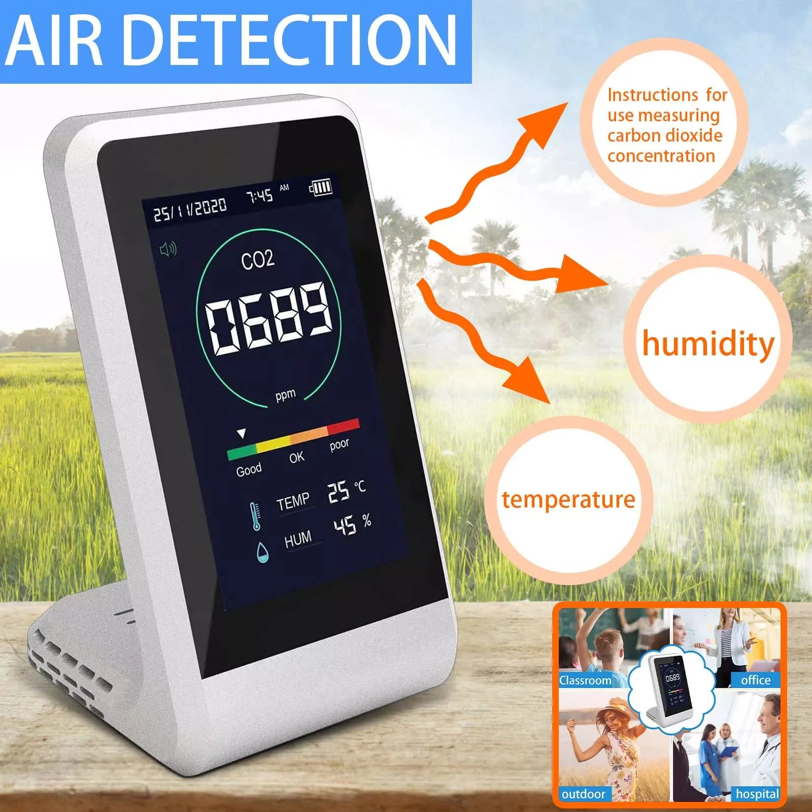 

Co2 Meter Digital Temperature Humidity Sensor Tester Air Quality Monitor Carbon Dioxide Tvoc Formaldehyde Hcho Detector #3