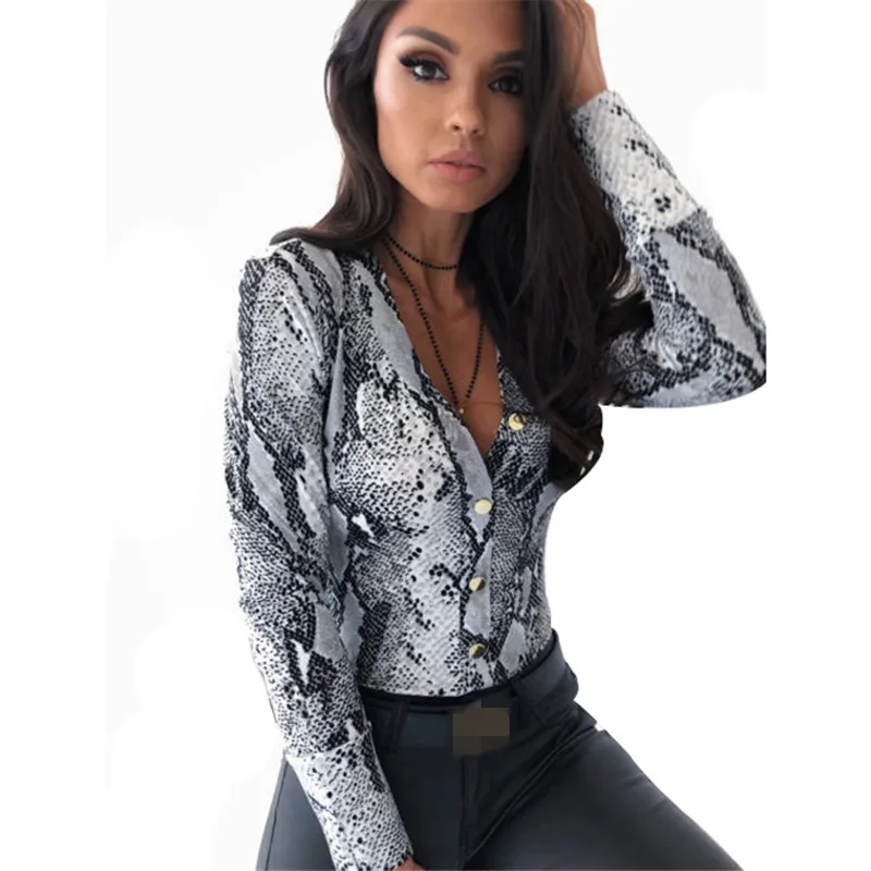 

Sexy Women Long Sleeve V Neck Bodycon Bodysuit Sexy Party Club Leopard Tops Snakeskin Print Ladies Overalls One Piece Romper