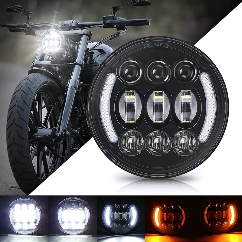 

5,75 дюймов мотоцикл головной светильник 50 Вт светодиодный круглый головной светильник с Halo DRL указатель поворота светильник высокий низкий ...