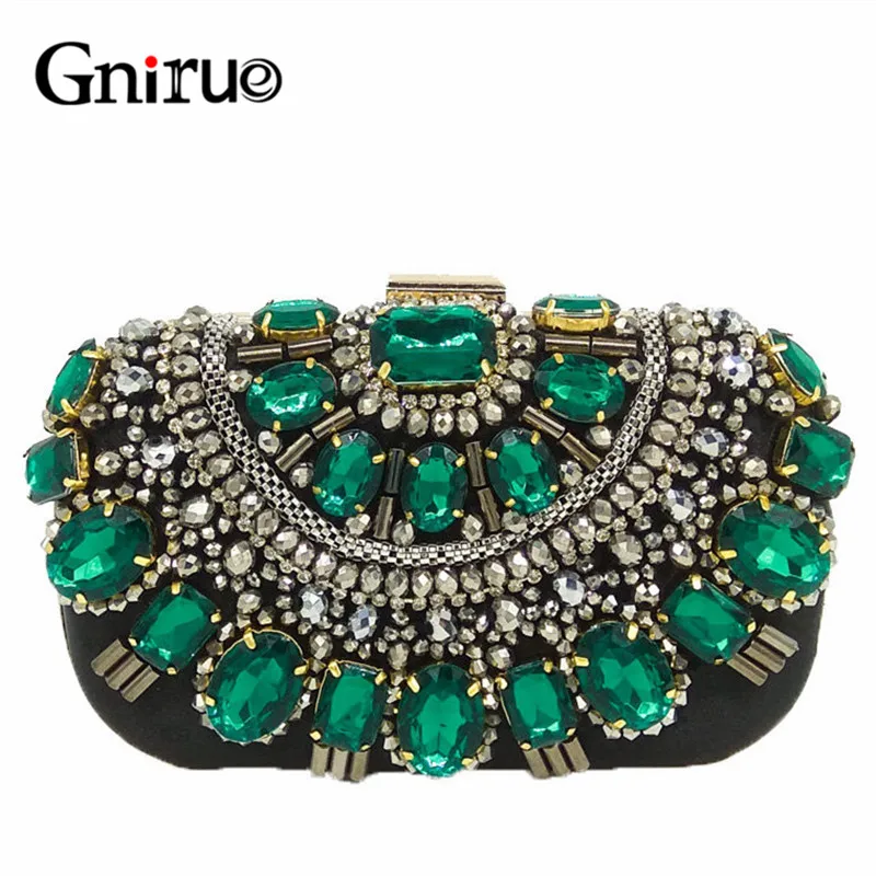 Женский кошелек вечерний черный металлический клатч с серебряными бусинами