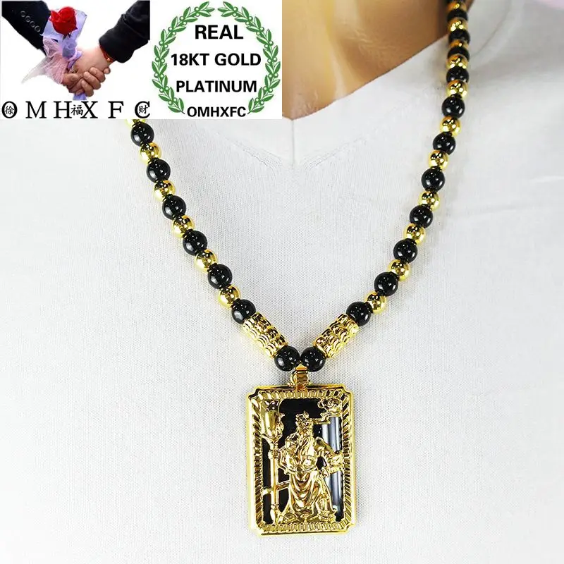 

MHXFC Wholesale European Fashion Man Male Party Wedding Gift Dragon Phoenix Rectangle Opal Real 18KT Gold Pendant Necklace NL164