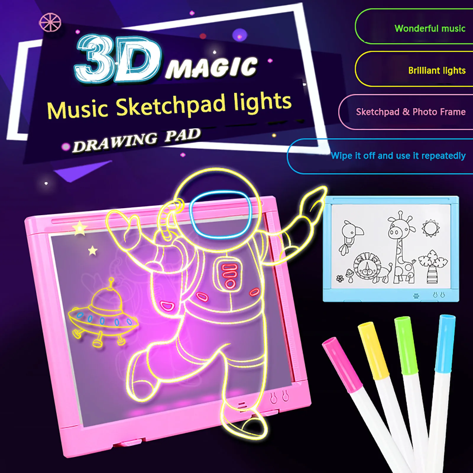 Drawing Handwriting Pad 3D Magic LED Writing Board Luminous Graffiti Educational Toy For Children Gift | Канцтовары для офиса и