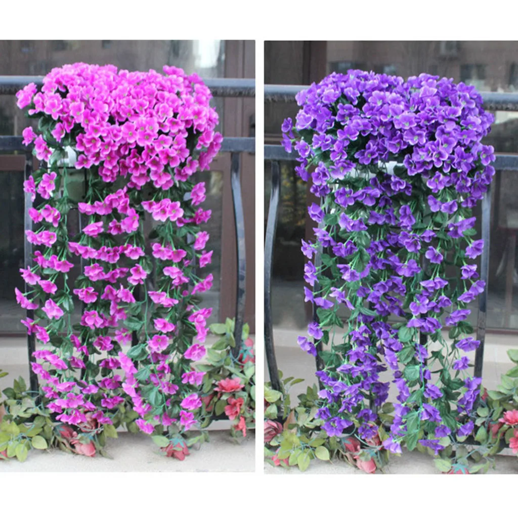 

Hanging Flowers Artificial Violet Flower Wall Wisteria Basket Garland Vine Flowers Fake Silk Orchid Fleurs Artificielles