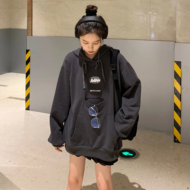 Новые корейские свободные толстовки с принтом в стиле Харадзюку Повседневные