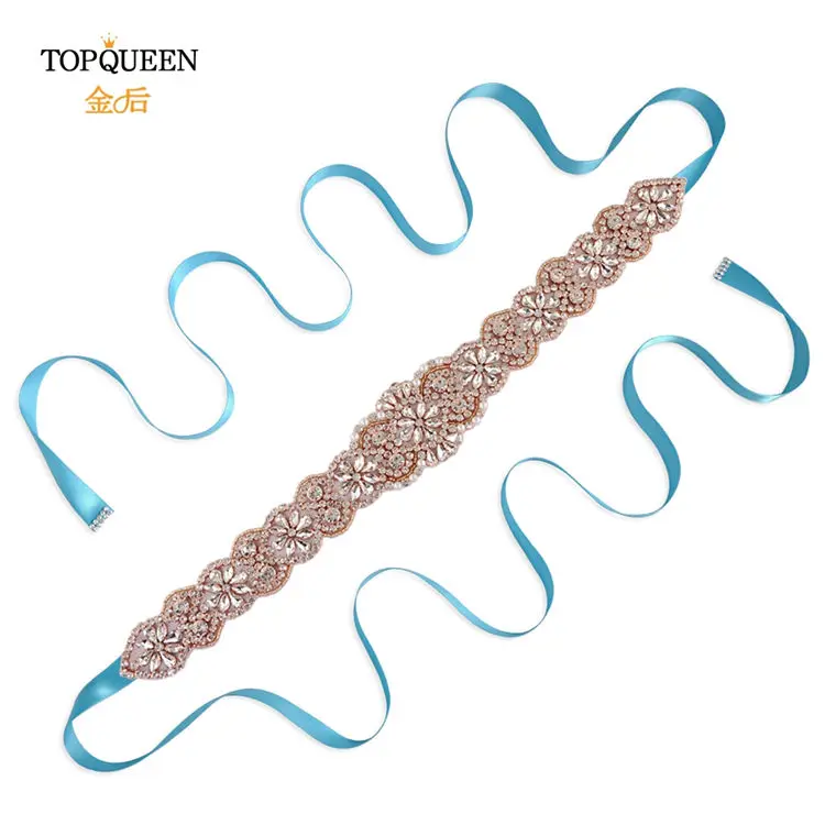 blue TOPQUEEN S161B-RG, розовое золото, свадебный пояс, стразы, стразы, пояс для свадебного платья - Цвет: blue