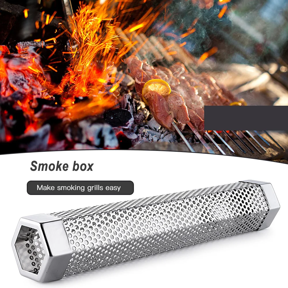 

12in BBQ Smoker Tube Stainless Steel Smoker Box Smoke Fruit Box Kitchen Gadget Grill Outdoor Barbecue Accessories
