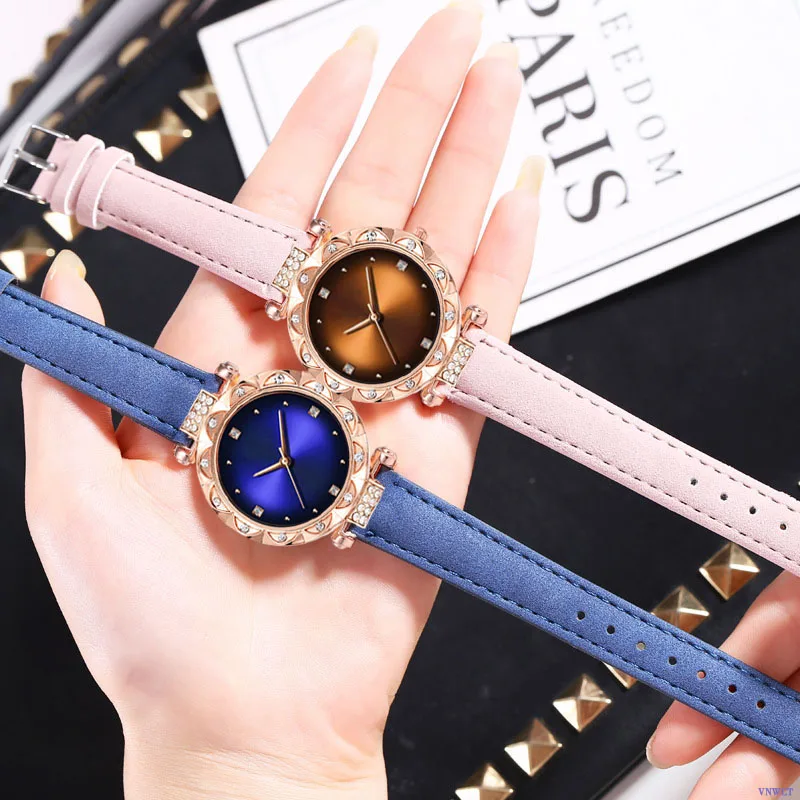 Модные женские кожаные повседневные часы Аналоговые кварцевые наручные с