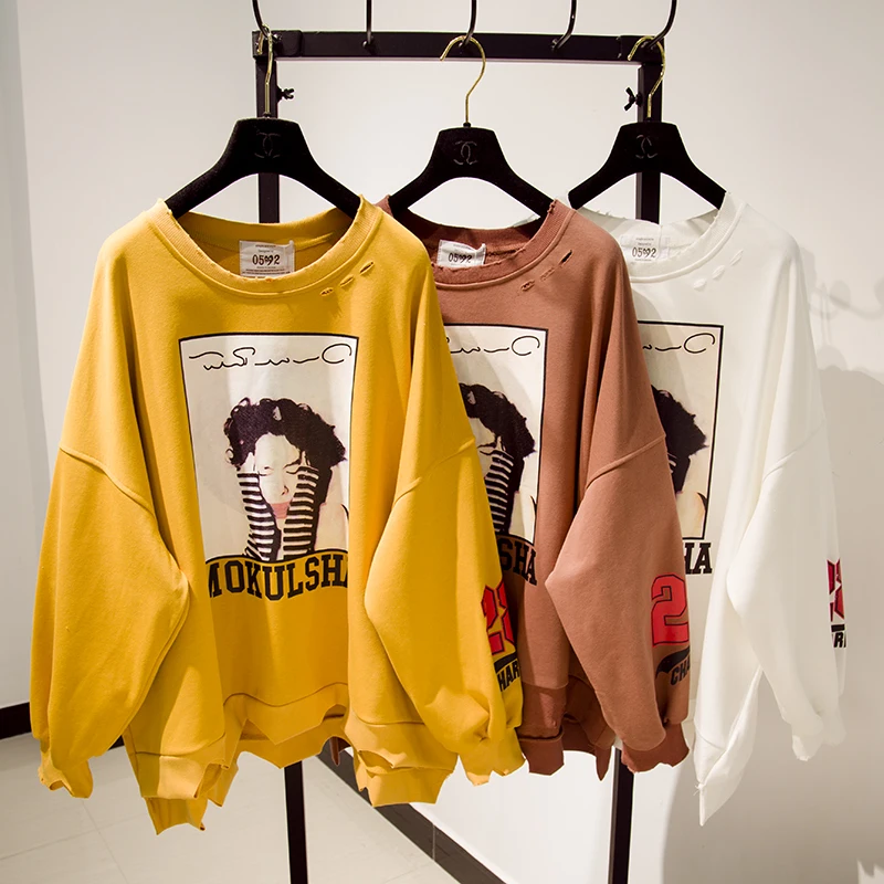 Женский пуловер с рукавами летучая мышь Свободный в Корейском стиле принтом Bf