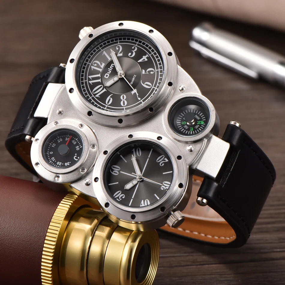 Oulm-reloj analógico de cuarzo para hombre, accesorio de pulsera resistente al agua con brújula decorativa, complemento masculino de marca de lujo con diseño único, envío directo, HP9415