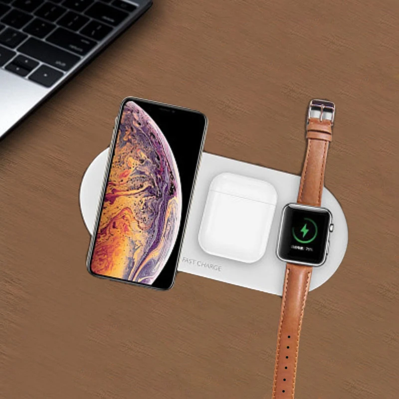 3 в 1 Qi Беспроводное зарядное устройство 10 Вт для Iphone X Xs Max 11 Pro Быстрая зарядка AirPods
