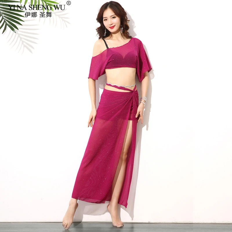 Женский костюм для танца живота серебристый Шелковый тренировок набедренный