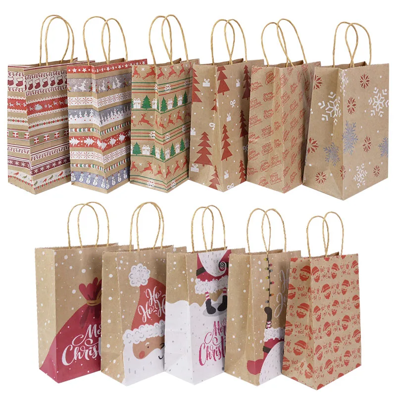 

Большие рождественские подарочные пакеты 21x15x8 см, 6 шт., пакет из крафт-бумаги для рождественской закуски, одежды, Подарочная коробка, упаков...