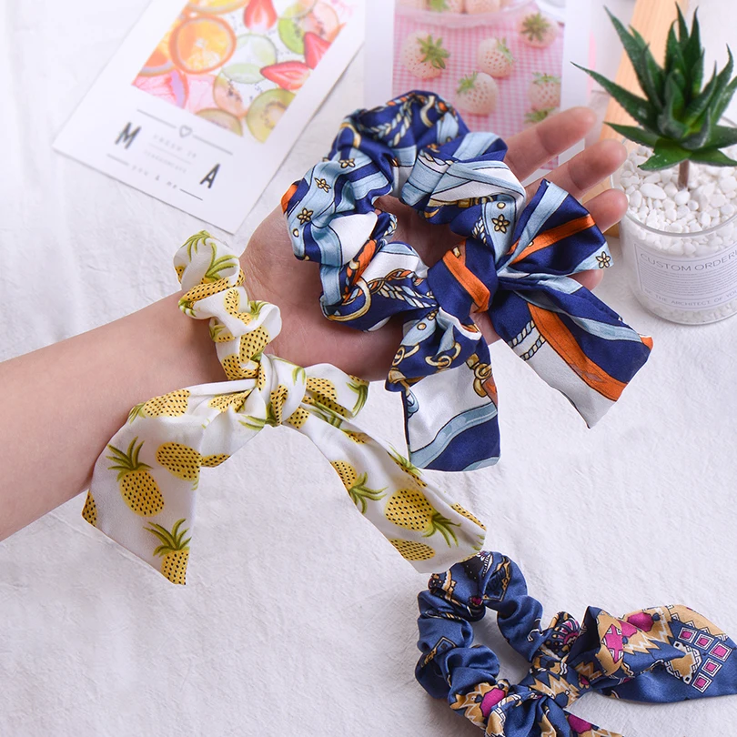 Модный бант с рисунком искусственная лента украшение для волос эластичный