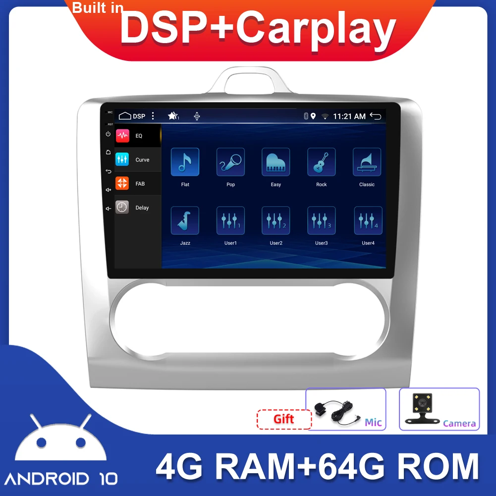 

9" Car Multimedia Player 2 Din Car Radio GPS Navi For Ford Focus 2006-2011 Carplay DSP BT RDS SWC WIFI 4G+64G