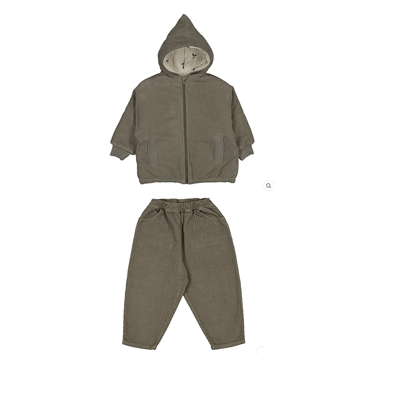 12M~8Y 2021 Winter Boys Hooded Coats Pants Sets Corduroy Clothes Jacket Kids Girls Boys Outwear Child Parka Coat Clothing