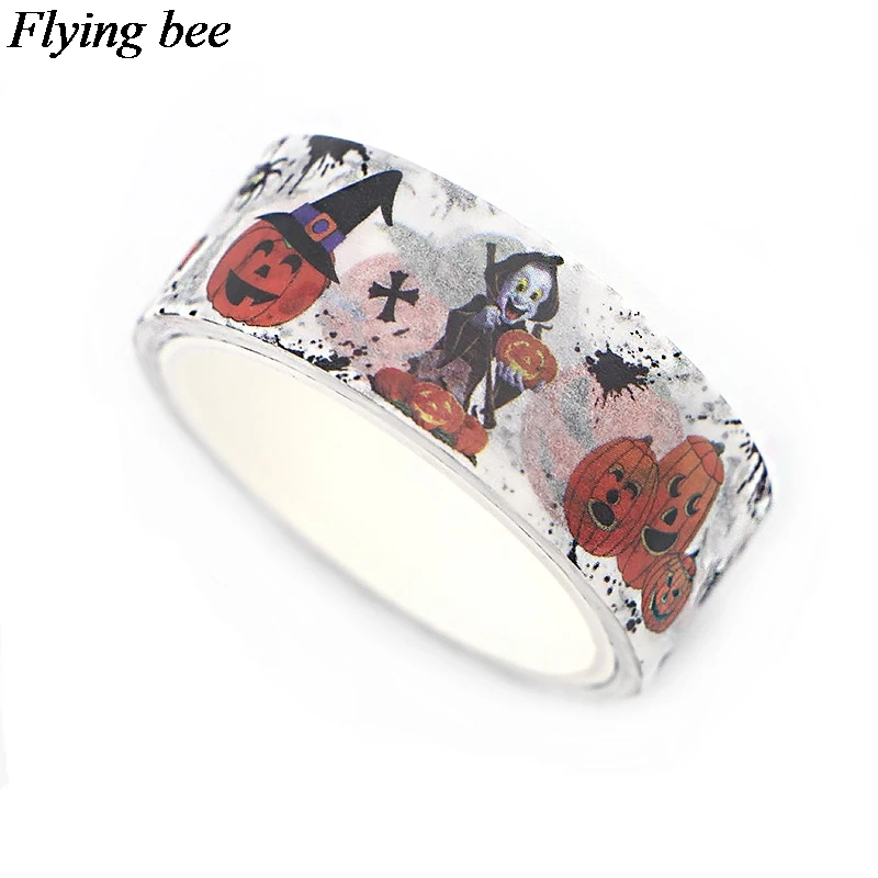 Flyingbee 15mmX5m Бумага васи лента Хэллоуин Тыква клейкая DIY Скрапбукинг страшная
