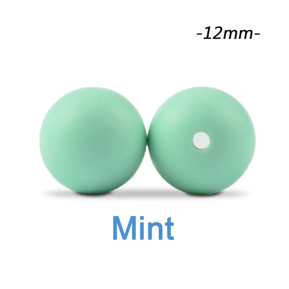mint Силиконовые бусины LOFCA, 12 мм, 200 шт, детские силиконовые бусины для прорезывания зубов, Пищевая силиконовая детская соска, ожерелье, подвеска, изготовление продукта - Цвет: mint